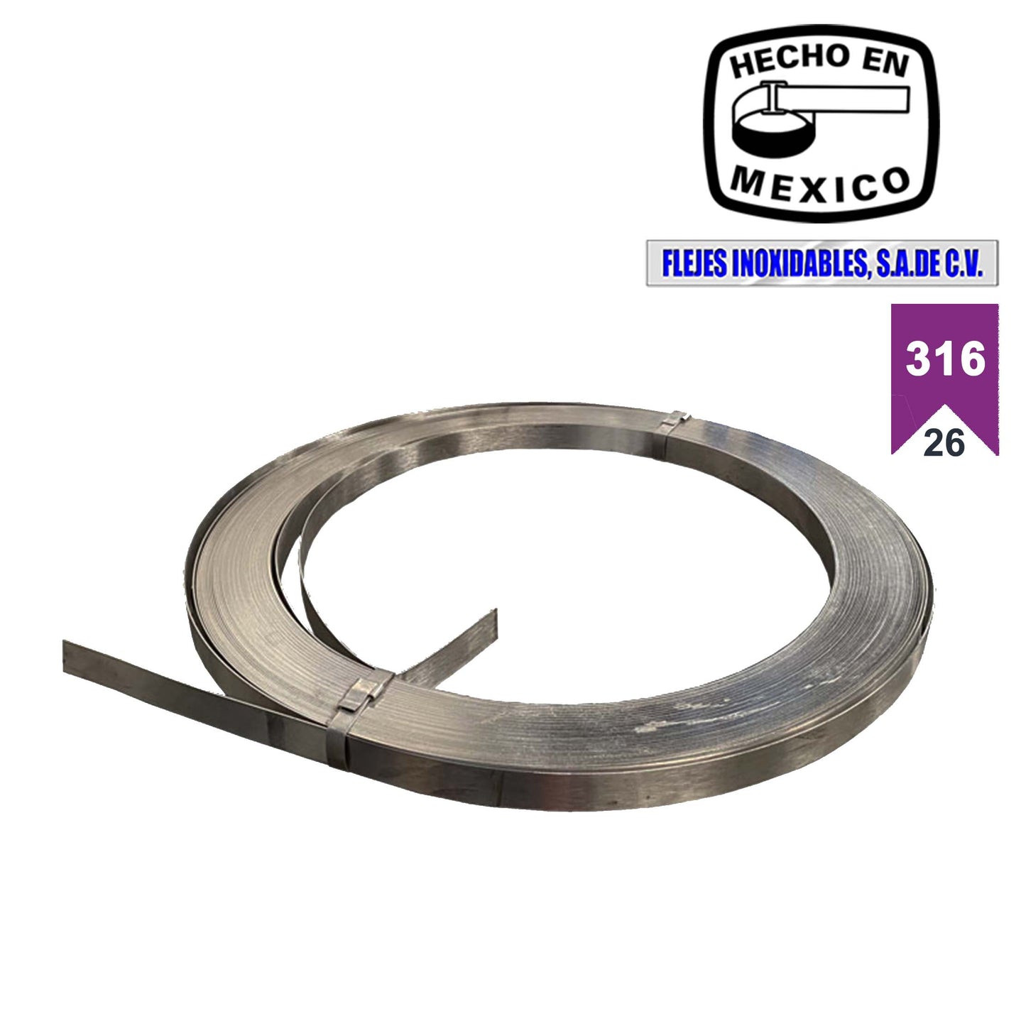 Cinta 1/2" acero inoxidable 316 calibre 26, ancho 12.7mm