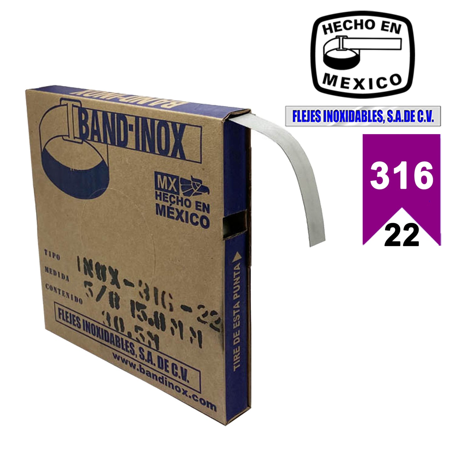 Fleje Band-Inox 316 - 5/8" calibre 22