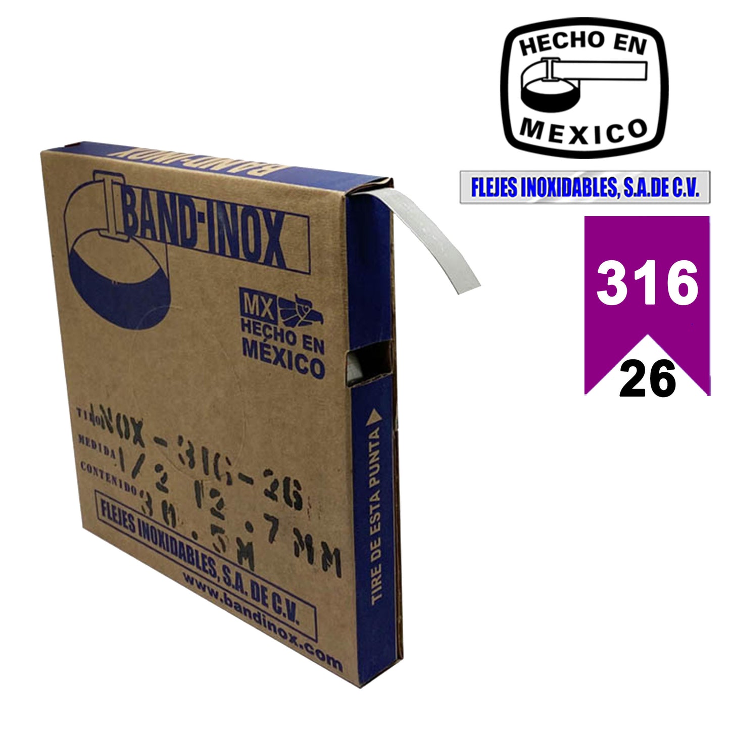 Fleje Band-Inox 316-  1/2" calibre 26